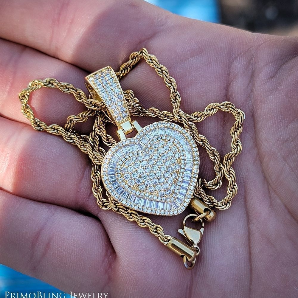 Baguette & Round Gold Heart Necklace